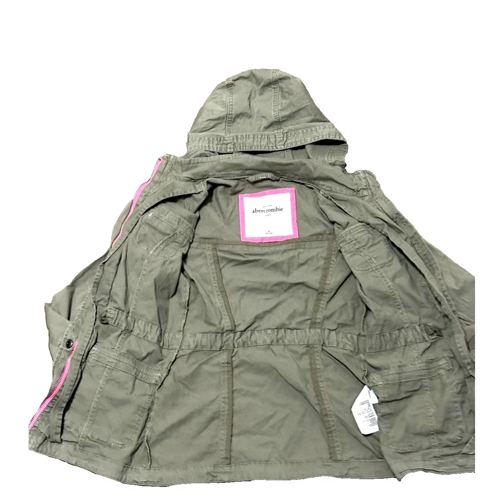 Aeropostale Girls Utility Jacket Size M Army Green Hooded‎ Zip Drawstring